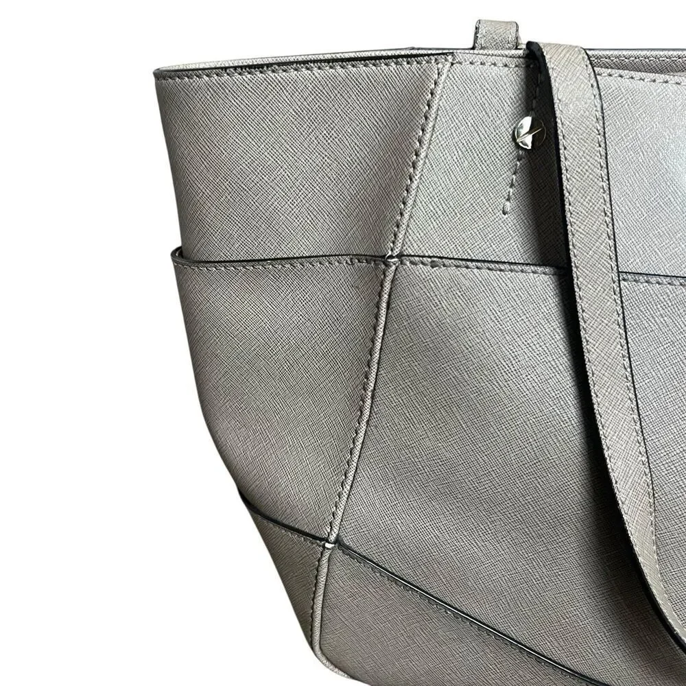 Karl Lagerfeld Paris Taupe Gray Saffiano Leather Satchel Double Handles